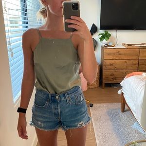 green satin high neck adjustable strap body suit